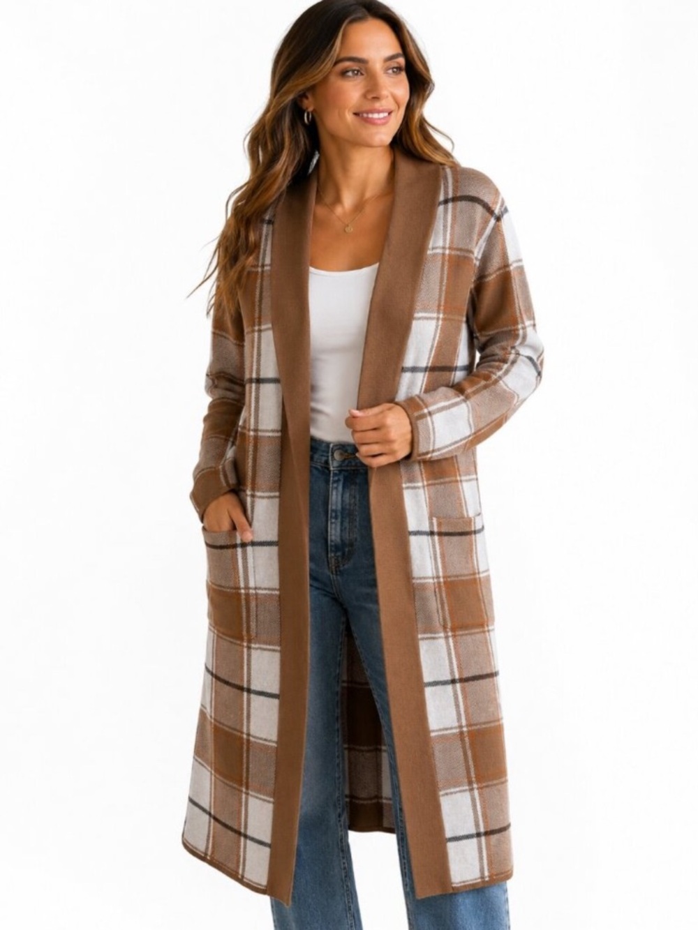 LIKE NEW & SPOTLESS!MAX STUDIO PLAID OPEN FRONT DUSTER CARDIGAN/SWEATER COATIGAN